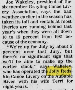 Jolly Redskin Canoe Livery - Aug 10 1983 Article (newer photo)